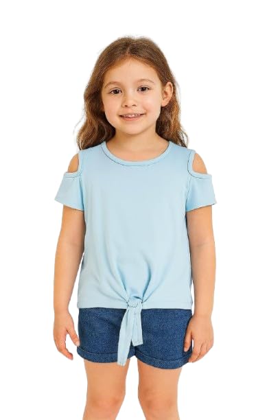 Girls Cold Shoulder T-Shirt with Front Tie Detail, Casual Summer Top