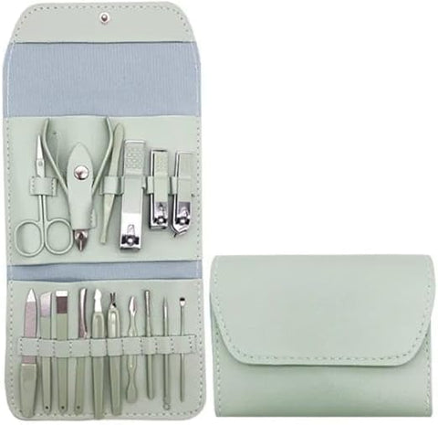 Manicure Set 16 Pcs Pedicure Kit Professional Nail Clippers Stainless Steel Grooming Tools For Men And Women With Travel Storage Case For Nail Care Cutting Shaping Trimming (Green)