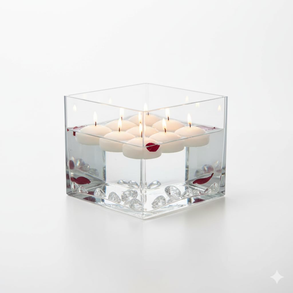 White Round Floating Candles on Water, 4 cm x 2 cm, 12 Pieces, for Events and Decoration