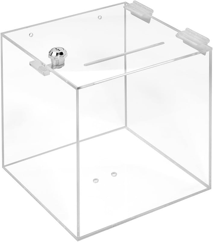 Best Media Acrylic Box with Lock, Donation, Promotion, Competition, Plexiglas, Lockable Case, 20 x 20 x 20 cm, Transparent