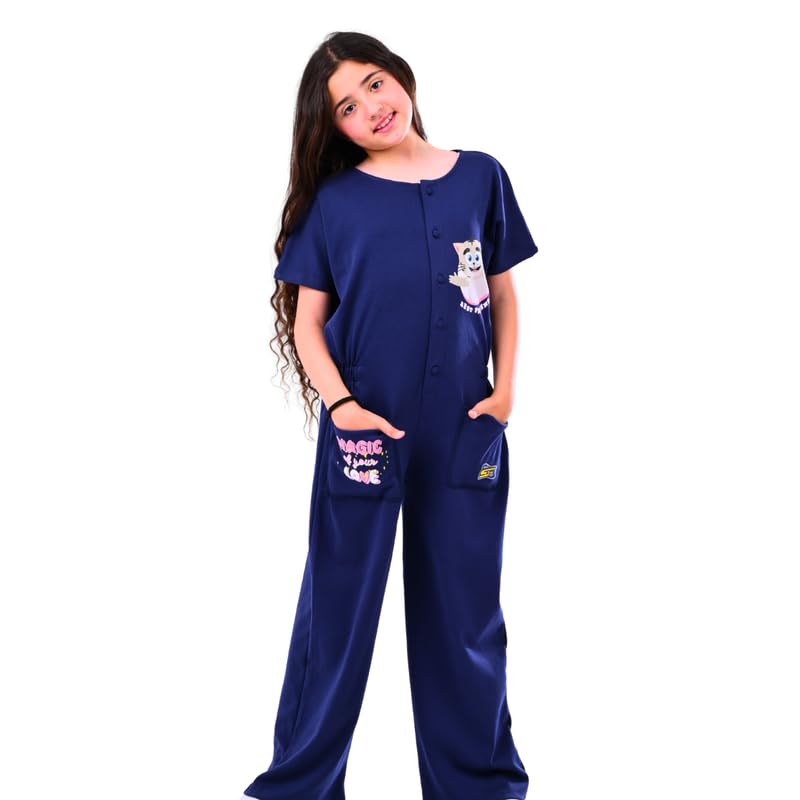 Cotton Zone Adventure Palace Girls - cotton jumpsuit - Vannocat- Dark blue size