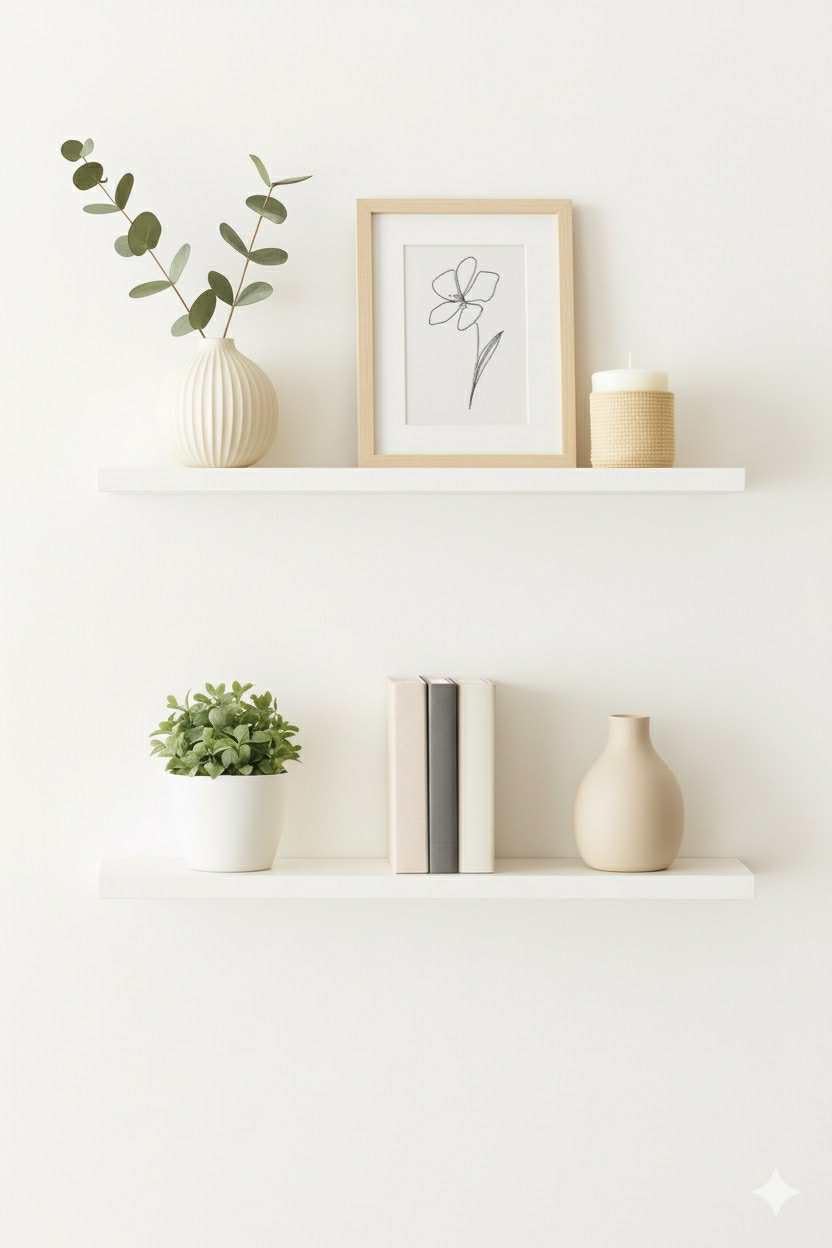 MDF Wood Wall Shelves, Modern Design, Waterproof and Scratch Resistant, 2 Pieces, 50 x 15 cm, with Mounting Supplies, for Bedroom, Office, Kitchen, Bathroom