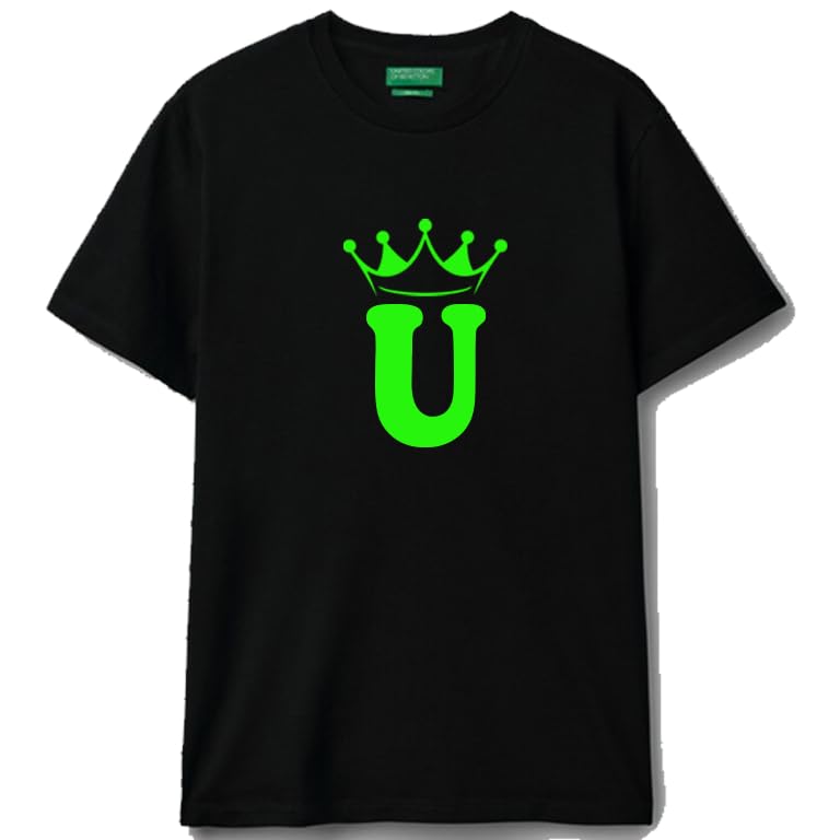 Black cotton t-shirt Crown Letter (U) Graphic Casual Wear size (L)