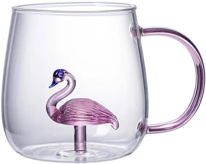 Novelty Glass Mug 400ml with 3D Animal Decoration, Clear Heat Resistant Coffee Cup, Stylish Tea Glass for Hot and Cold Beverages, Decorative Kitchen Drinkware