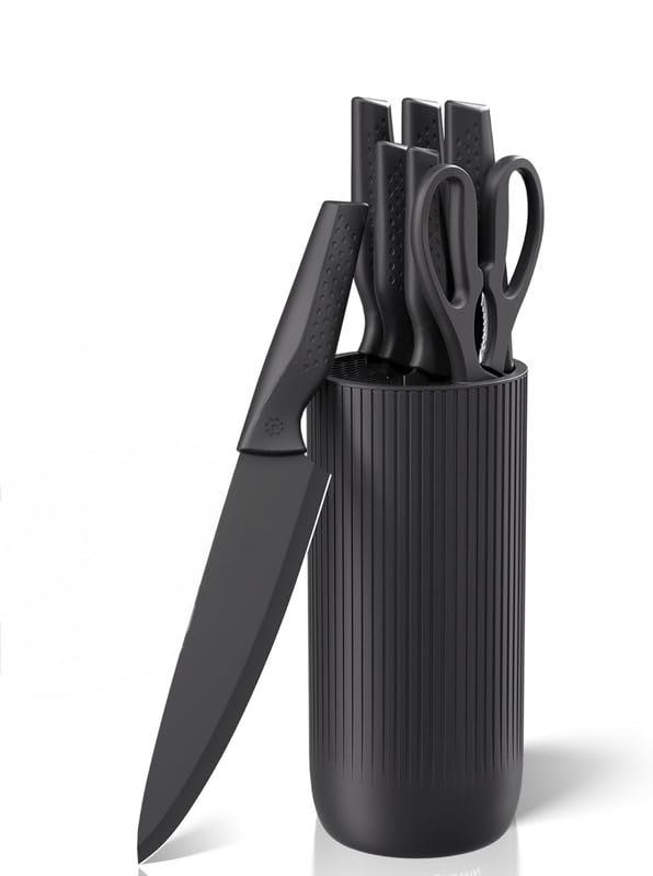 Downtown Knife Set with Block Stainless Steel Kitchen Knife Set with Holder Stand Multi Purpose Chef Knife Set for Cutting Chopping Slicing Meat Vegetables Durable Sharp Blades for Home Use