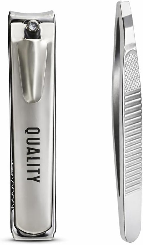 Stainless Steel Nail Clipper & Tweezers Set – Precision Fingernail and Toenail Trimmer with Slant Tip Tweezer – Durable Grooming Tool Kit for Men & Women Home & Travel Use (Silver)