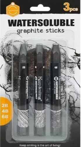 Keep Smilling Water Soluble Graphite Stick Set for Art Drawing Sketching and Highlighting Sticks Set of 3