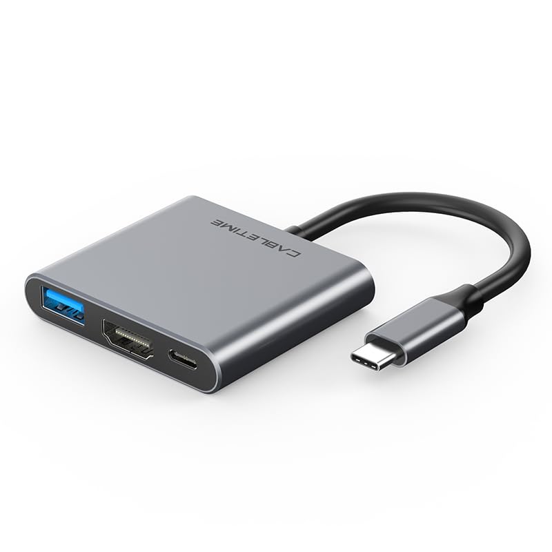 CABLETIME 3-IN-1 USB C Multiport Adapter, 4K HDMI, 100W Power Delivery, USB 3.0 Data Port, Fast Charging, 5Gbps Transfer Speed, Wide Compatability, RoHS Compliance, 2-Years Warranty