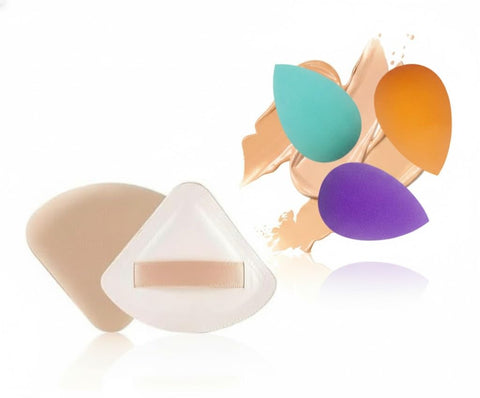 3 pcs Small Mini beauty blender bulk Makeup Sponge for face +1 PC Powder Puff Face TRIANGLE Soft Makeup Puff for Loose Powder Soft Body Cosmetic Foundation Sponge-multicolor