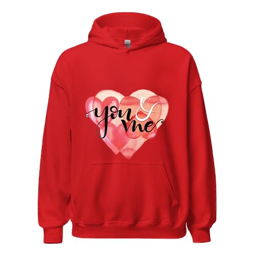 Red Hoodie with You & Me Heart Design, Valentine's Day Theme SIZE (4XL)