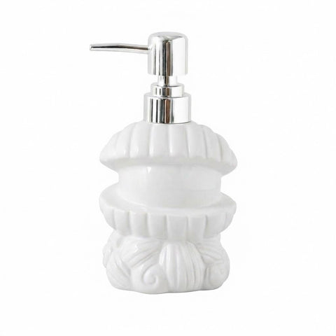 Next Store Porcelain Shell Liquid Soap Dispenser, Elegant Nautical Design Lotion and Shower Gel Dispenser, Luxury Sink Decor Bathroom Accessory (White)