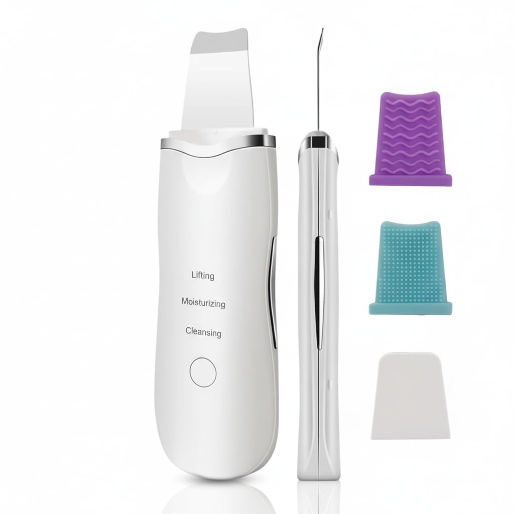 Ultrasonic Deep Cleansing Facial Exfoliator | Blackhead Remover & Oil Removal & Skin Tightening Scrub | 3 in 1 (Cleansing, Moisturizing, Lifting) | Rechargeable Facial Brightening Pore Treatment Tool