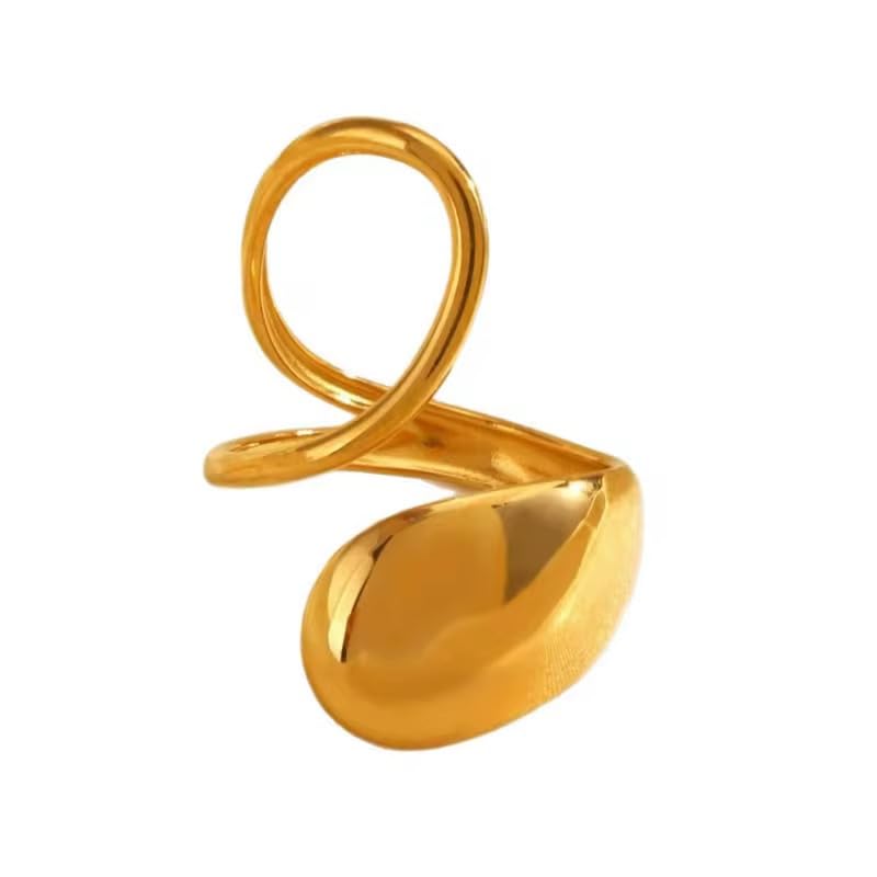 Bold and modern open gold ring with a unique abstract teardrop and oval design — adjustable and perfect for statement style