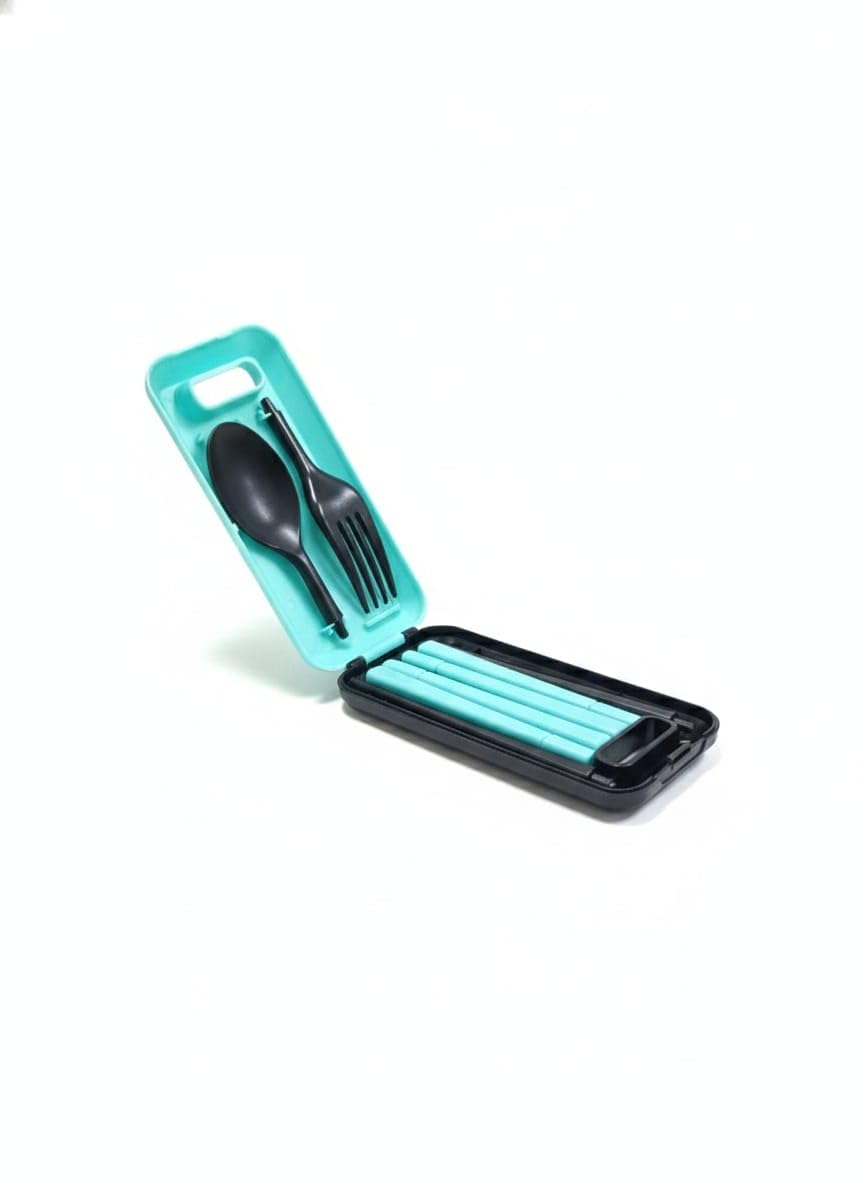 Compact Reusable Eco-Friendly Travel Cutlery Set – 100% BPA-Free Portable Utensils for Sustainable Dining. (1, Blue)