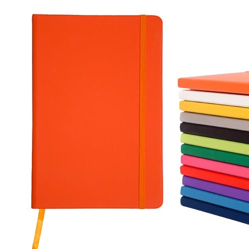 Projects Business Notebook, A5, 80gsm FSC Paper, 192 Pages, Soft Touch Hardcover, PU Cover, Bookmark and Closure Tape - Orange