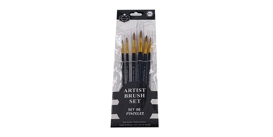 Keep Smiling Round Artist Brush 6-Piece Set, Black Gold