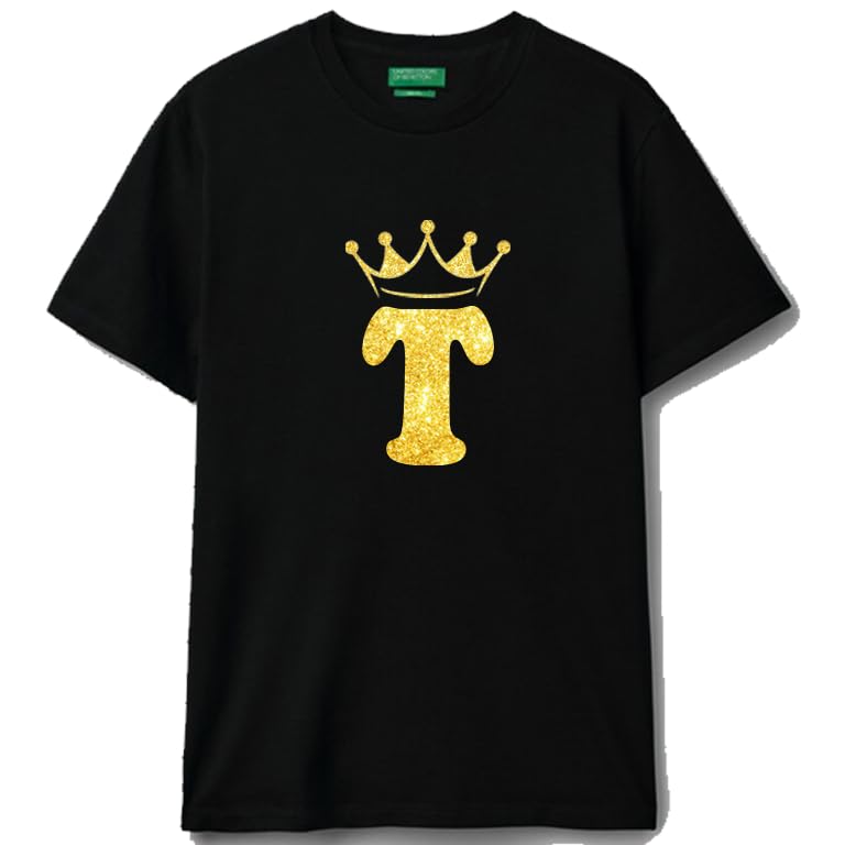 Black cotton t-shirt Crown Letter (T) Graphic Casual Wear size (L)