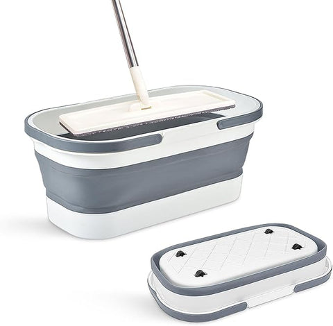 12L Collapsible Bucket with Wheels – Heavy Duty Plastic Cleaning Mop Bucket, Rectangular Space Saving Foldable Wash Basin for Home, Camping & RV – 3.17 Gallon Grey