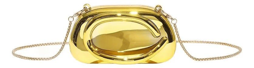 Mini Crossbody Bag Gold Chain Bag Shiny Metal Fashion Crossbody Bag for Women Kids Size 11x6x4cm