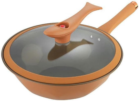 2025 Non-Stick Clay Wok with Steamer Basket,Clay Micro-Pressure Non-Stick Pan, Nonstick Deep Frying Pan with Glass Lid,2-in-1 Micropressure and Induction Bottom 32cm