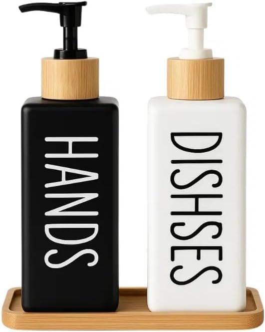 Soap Dispenser 500ml Set of 2 – Black & White Elegant Square Design – Refillable – Handy Dispenser for Hands and Kitchen Dishes