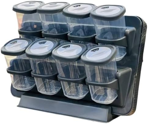 Spice Rack Organizer and Storage, Clear Jar Holder with Black Base, 8 Containers with Lids, Multi-Layer Kitchen Organizer