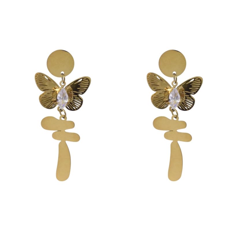 Stainless Steel Butterfly Drop Earring with Organic Dangle for Women – Gold