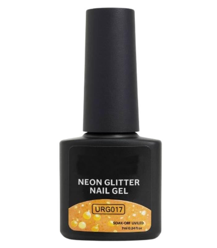 Neon Orange Glitter Gel Nail Polish 7ml – Vibrant Fluorescent Orange Sparkle UV/LED Soak Off Gel, Shiny Multi-Glitter Polish for Creative Nail Art, Long-Lasting Glossy Manicure (Shade URG017)