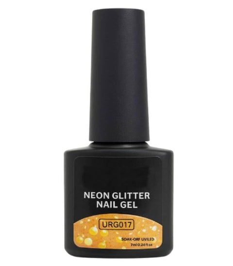 Neon Orange Glitter Gel Nail Polish 7ml – Vibrant Fluorescent Orange Sparkle UV/LED Soak Off Gel, Shiny Multi-Glitter Polish for Creative Nail Art, Long-Lasting Glossy Manicure (Shade URG017)