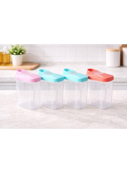 4-piece plastic spice container set with airtight lids â€“ 250ml capacity â€“ 8 x 5.5 x 12.5cm