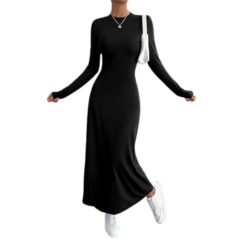 Women's Long Dress Body Shape Round Neck Scuba Material