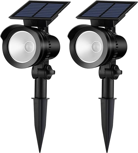 Yellow Solar Spot Lights Outdoor - Waterproof Solar Garden Lights, Adjustable Landscape Spotlights, Solar Powered Lights with On/Off (2 Pack)
