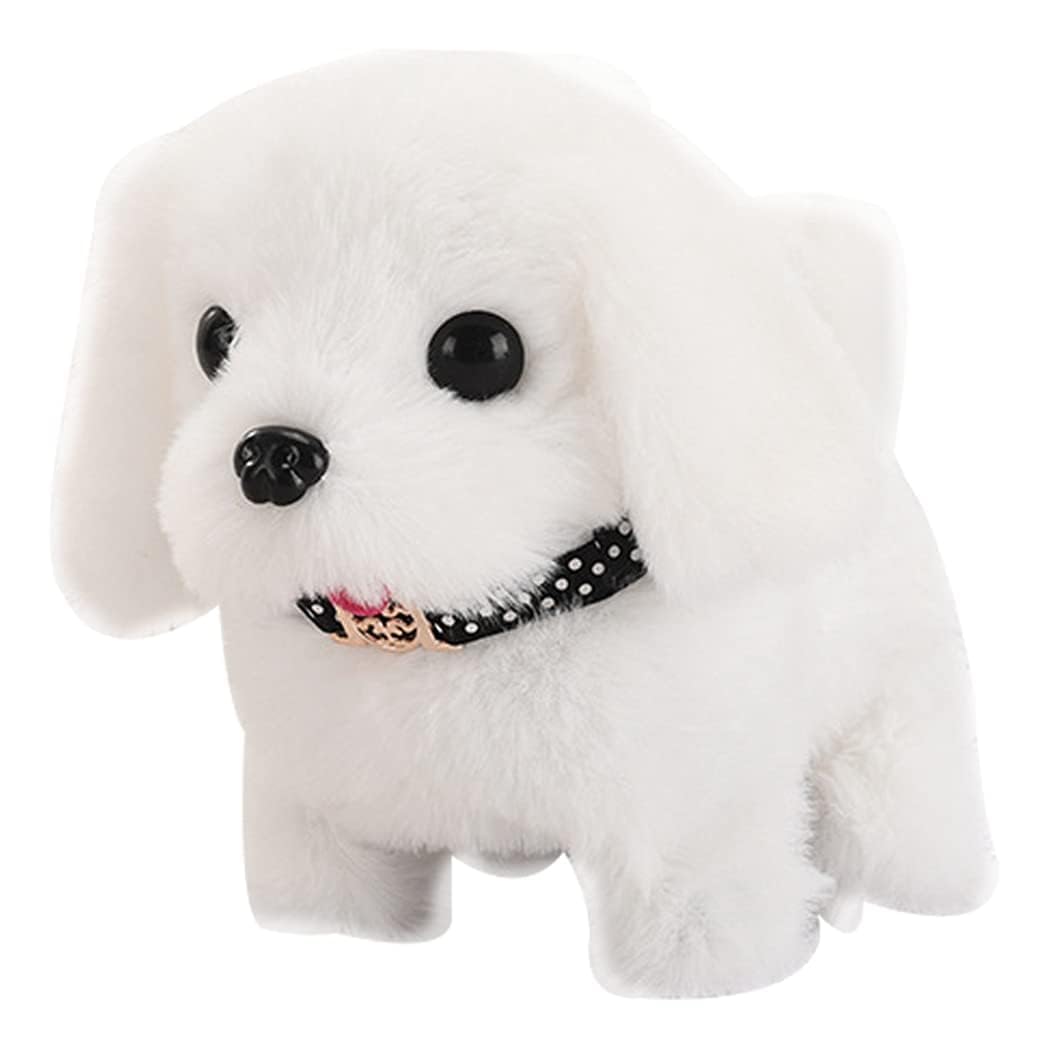 KIDSZONE Cute Adorable Walking and Barking Plush Dog Puppy Toy Cute Puppy for Kids Realistic Movement and Sounds Cuddle-Friendly for Girls Boys and Toddlers for Birthdays (White)