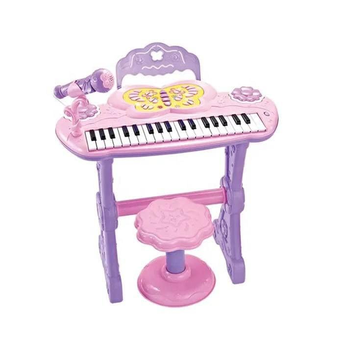 Sallie Kids' Piano Keyboard, 37 Keys, Colorful Lights, Microphones, Chair, 50cm x 51cm