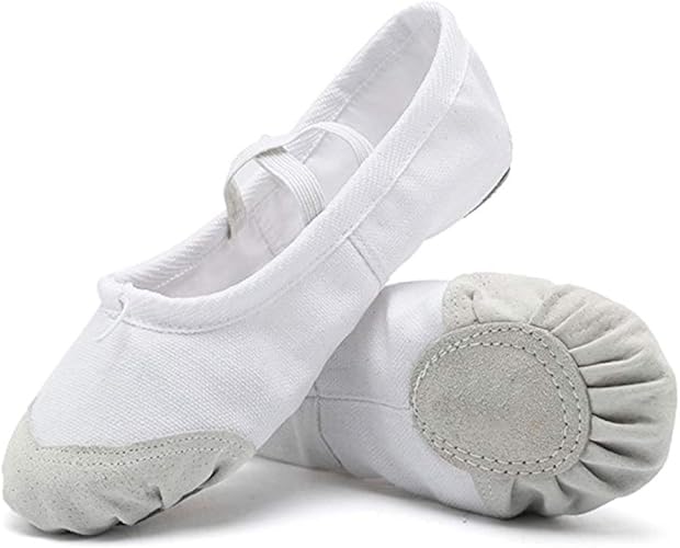 Ballerina Canvas Flat Leather Sole Dance for Toddlers Kids Yoga Ballet Dancers for Girls (White)