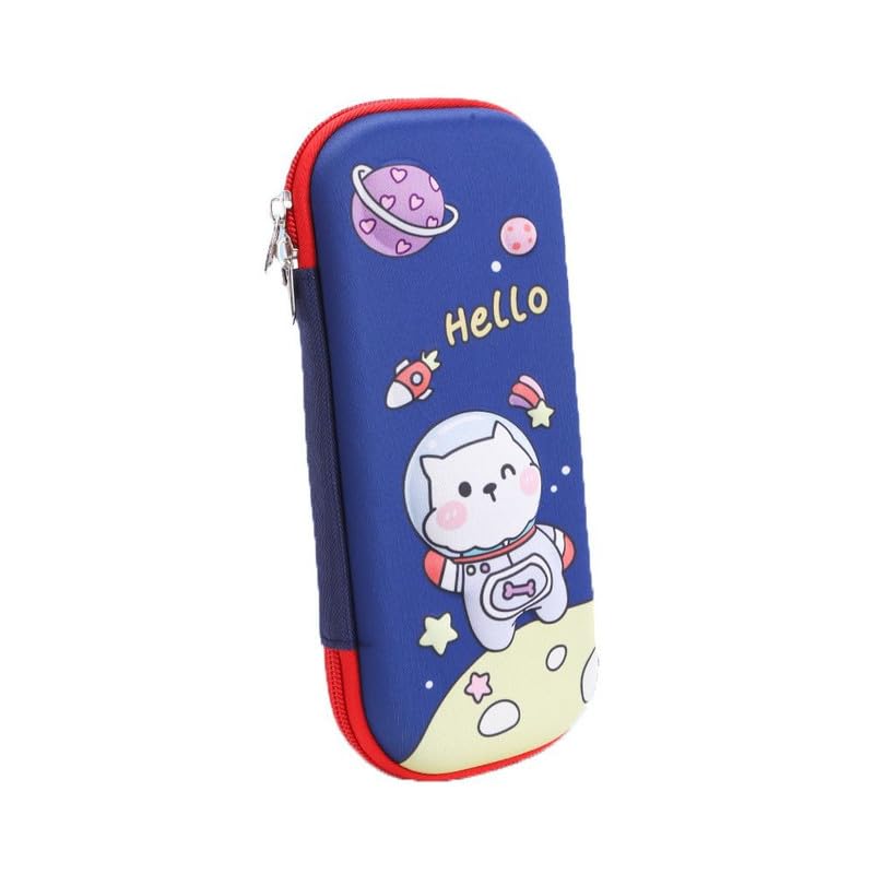 DOWNTOWN Cute Astronaut Cat Pencil Case – Hard Shell EVA Zippered Pen Organizer with Mesh Pocket, Kids School Stationery Box (23 × 10 × 5 cm)