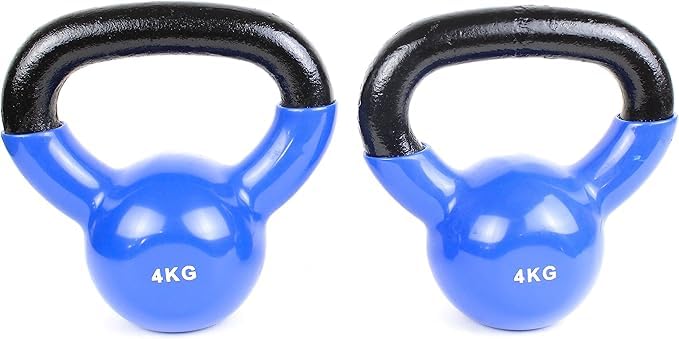 Generic Fitness Vinyl Coated Kettlebell, From Cast iron for Full Body Workout and Strength Training, for Weightlifting, & Core Training - set of 2 - Blue - 4KG