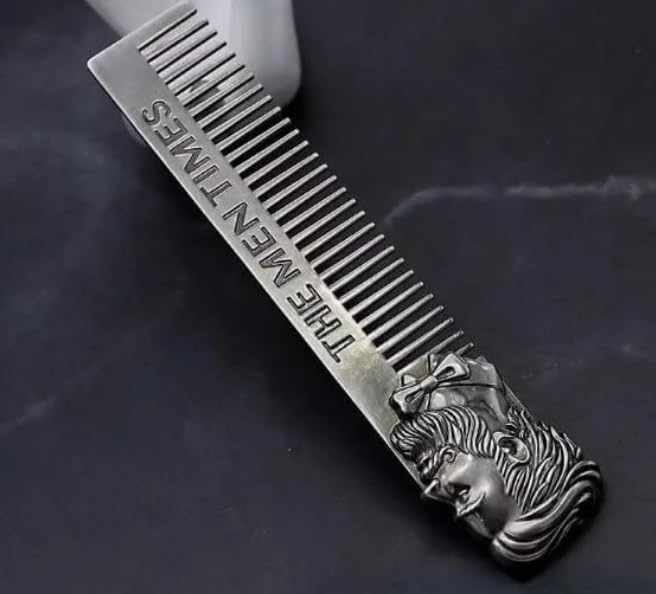 The Men Times Vintage Metal Beard and Moustache Comb, Black, Barber Style Grooming Tool for Styling and Trimming
