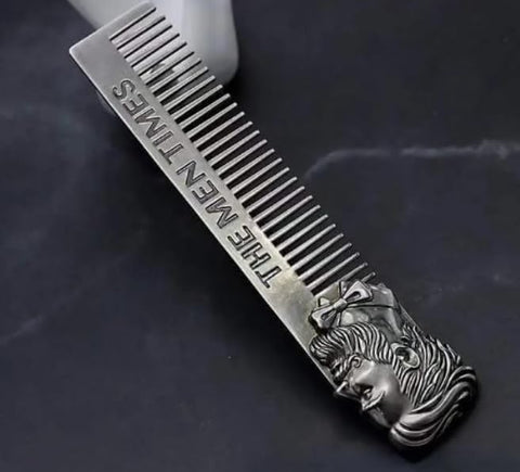 The Men Times Vintage Metal Beard and Moustache Comb, Black, Barber Style Grooming Tool for Styling and Trimming
