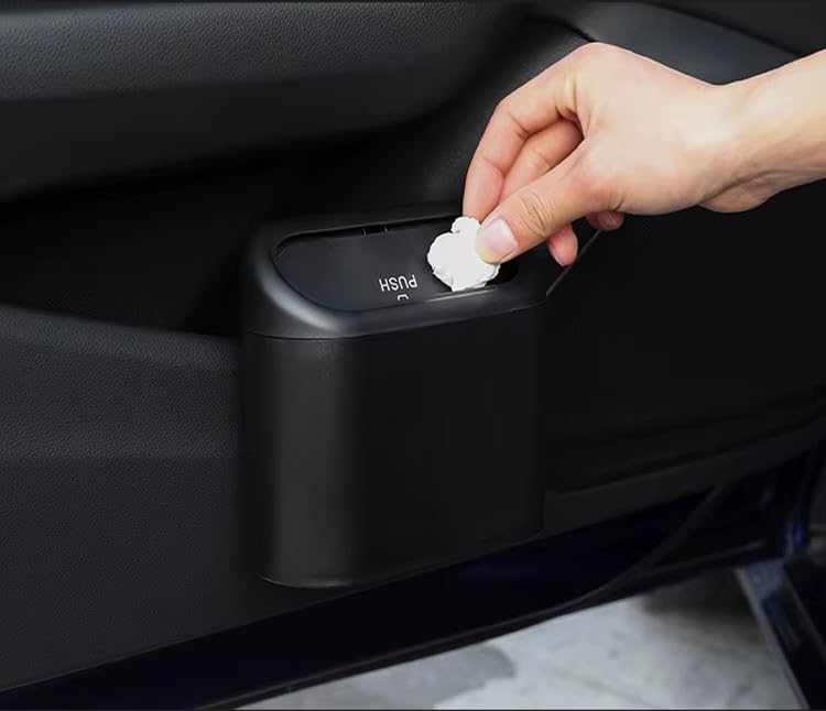 Car Trash Can with Lid, Multifunctional Garbage Organizer Hanging Trash Can Small Leak-Proof Trash Can for Cars, Homes, Offices (Black)