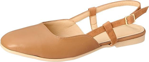 Suede x Leather flat squared toe classy slingbacks with a classic comfortable cut and a simple strap