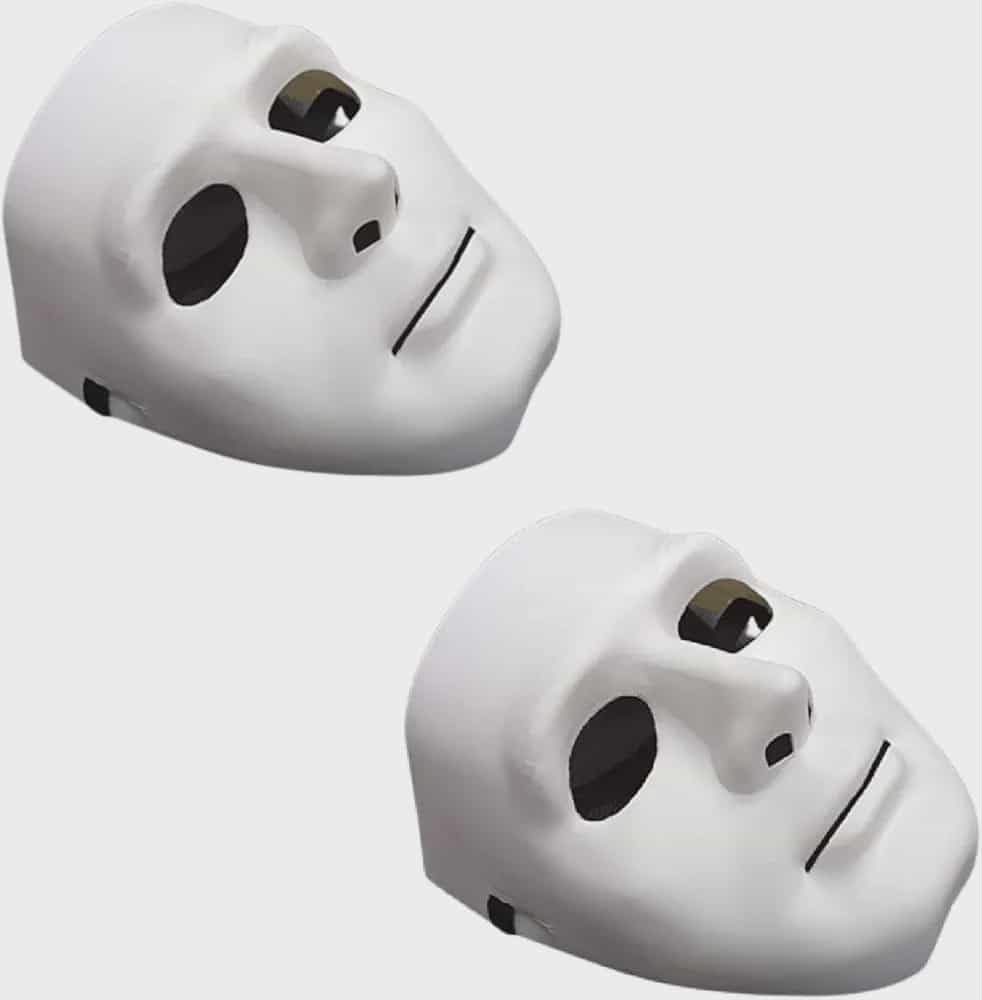 2 Pack Classic White Face Masks for Masquerade Parties, Durable Plastic, with Adjustable Elastic Band, Suitable for Halloween