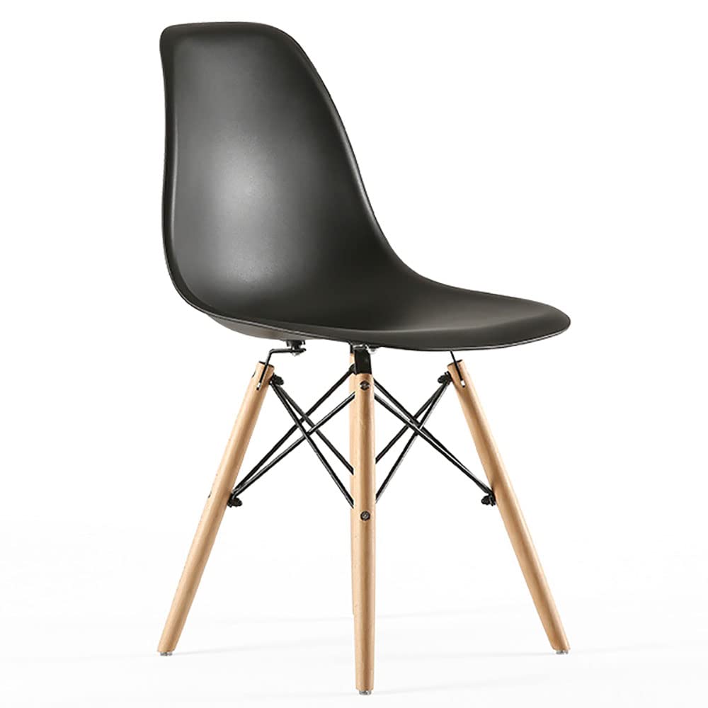 MUMOO BEAR Modern Dining Chair Dining Side Chairs, Simple Office Chair, Lounge Shell Chair, Eames Style Chair, with Wood Legs and Plastic Seat, for Kitchen, Dining, Bedroom, Living Room (Black)