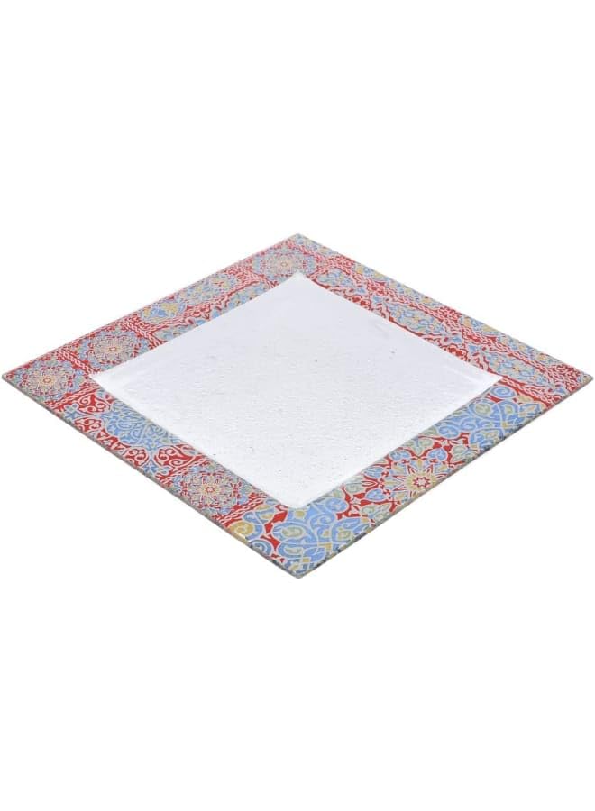 Rosa By Fathy Mahmoud High Quality Glass Square Serving Plate, 40 * 40Cm - Yameesh Red