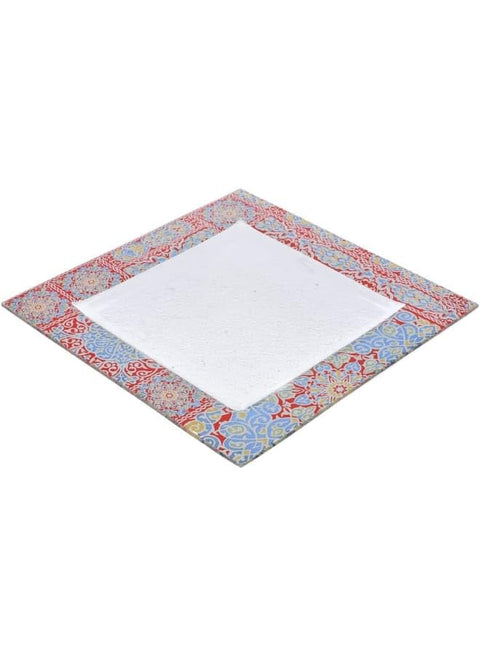 Rosa By Fathy Mahmoud High Quality Glass Square Serving Plate, 40 * 40Cm - Yameesh Red