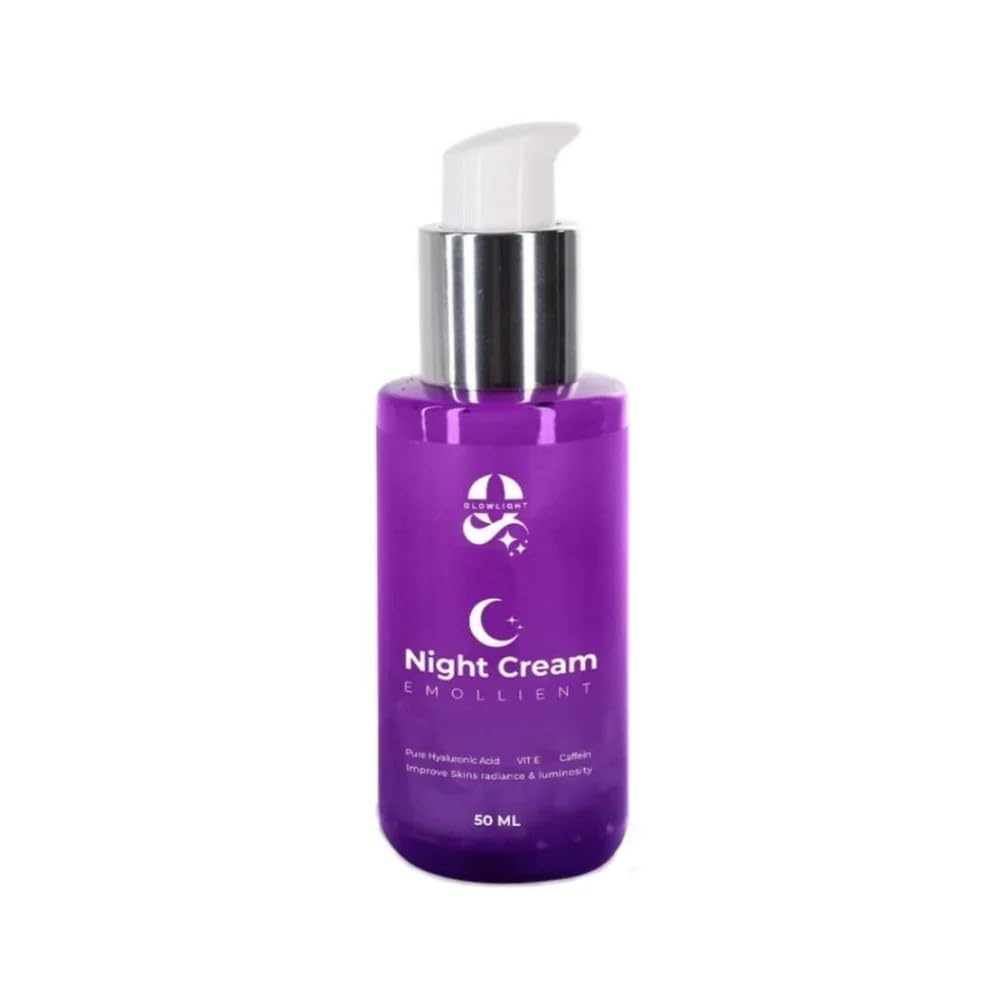 Glowlight Night Cream, Deep Moisturizing, Skin Brightening, with Hyaluronic Acid, Panthenol, Shea Butter, Aloe Vera, Vitamin E, Caffeine, Retinol