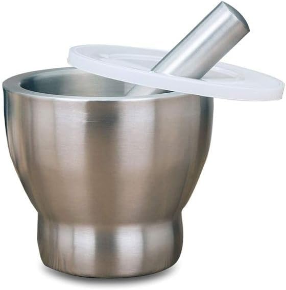 Next Store 12.5cm Large Stainless Steel Kitchen Mortar with Lid and Heavy Base for Hand Preparing Spices, Herbs, Sauces, High Stability, Premium Quality for Everyday Use