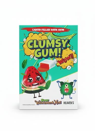 Clumsy Gum - Melon & Sour Mint Flavor - Chewing Gum Filled with Fresh Liquid Core - Pack of 100 (400g) - HEAVEN'S.