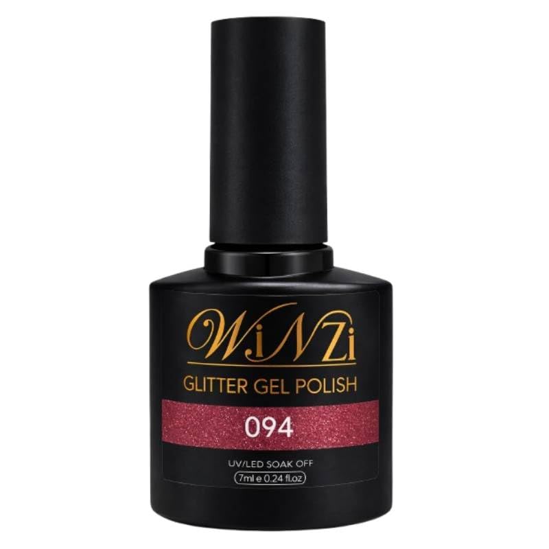 Hot Pink Glitter Gel Nail Polish 7ML, Sparkly Soak Off UV LED Gel Polish, Smooth Application, High Gloss Finish, Vibrant Color for Salon Manicure and DIY Nail Art at Home (094)