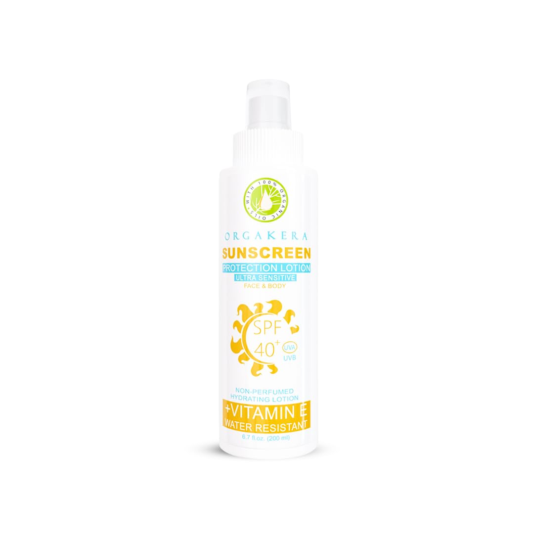 Orgakera Sunscreen Lotion Face & Body SPF 40 – Broad Spectrum UVA UVB Protection for Sensitive Skin, Lightweight Non-Greasy Sunscreen 200ml